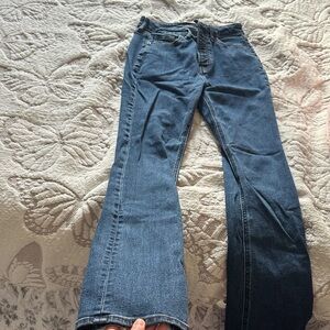 Old Navy Extra High Rise Dark Blue Kicker Boot-Cut Button Jeans